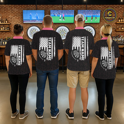 Dart Team Wearing Pink Ribbons American Flag Custom Darts Team Jerseys Featuring the Complete Back Artwork, Back View