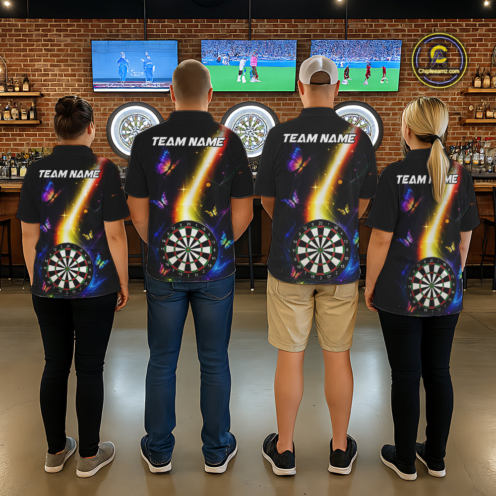 Dart Team Wearing Personalized Glowing Light Butterfly Custom Darts Team Jerseys Featuring the Complete Back Artwork, Back View
