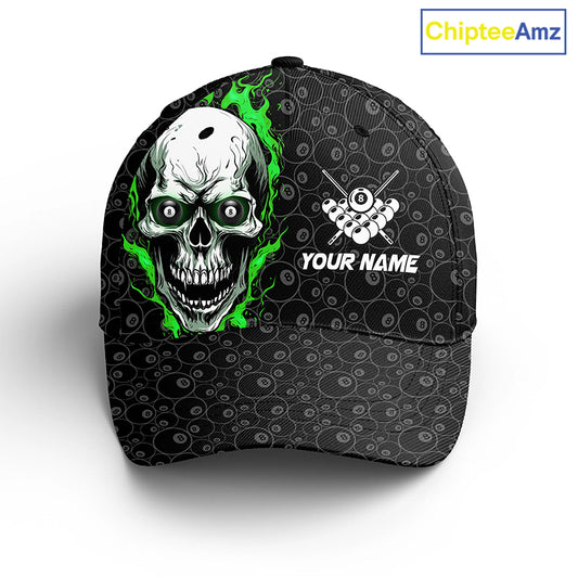 Blue Flame Skull Custom Name Billiard Cap Hats, Personalized 3D Printed Billiard Baseball Caps TDM0291