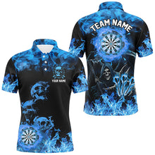Load image into Gallery viewer, Fire Flame Darts Board Custom Skull Dart Shirts For Men, Grim Reaper  Dart Jerseys | Blue TDM2903