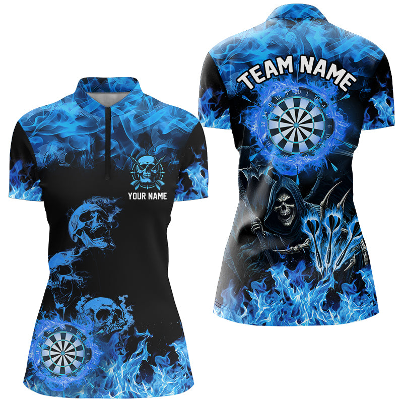 Fire Flame Darts Board Custom Skull Dart Shirts For Women, Grim Reaper  Dart Jerseys | Blue TDM2903