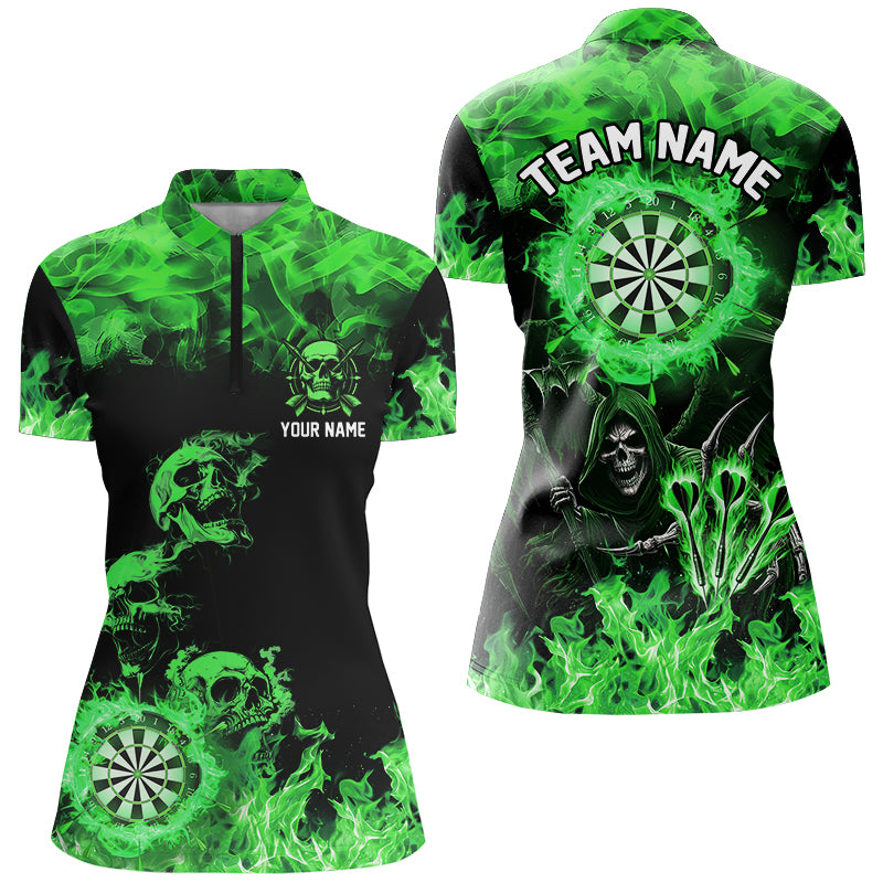 Fire Flame Darts Board Custom Skull Dart Shirts For Women, Grim Reaper  Dart Jerseys | Green TDM2904