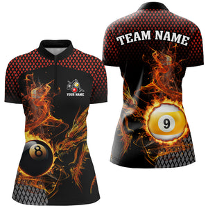 Billiard 8 Ball & 9 Ball Flame Smoke Custom Dragon Billiard Shirts For Women Billiard Team Jerseys TDM2907