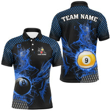 Load image into Gallery viewer, Blue Billiard 8 Ball &amp; 9 Ball Flame Smoke Custom Dragon Billiard Shirt For Men Billiard Team Jersey TDM2908