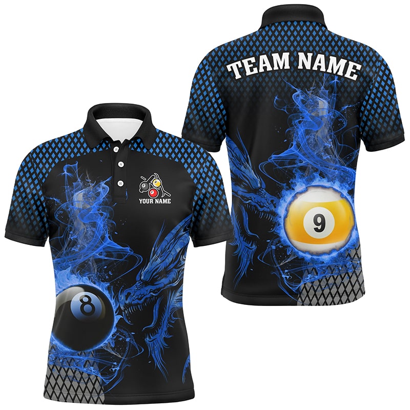 Blue Billiard 8 Ball & 9 Ball Flame Smoke Custom Dragon Billiard Shirt For Men Billiard Team Jersey TDM2908