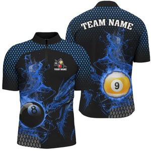 Blue Billiard 8 Ball & 9 Ball Flame Smoke Custom Dragon Billiard Shirt For Men Billiard Team Jersey TDM2908