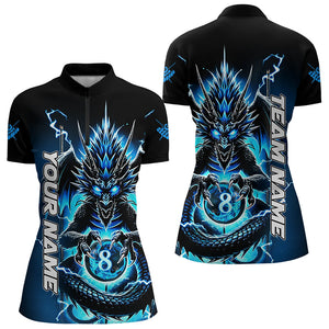 Personalized Blue Glowing Dragon Billiard Shirts For Women Custom 8 Ball Team League Billiard Jersey TDM3149