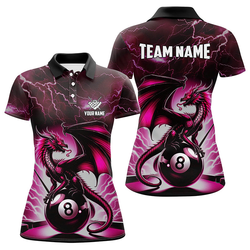 Lightning Thunder Dragon Custom Pink 8 Ball Pool Shirts For Women, Billiard Team League Jerseys TDM2432