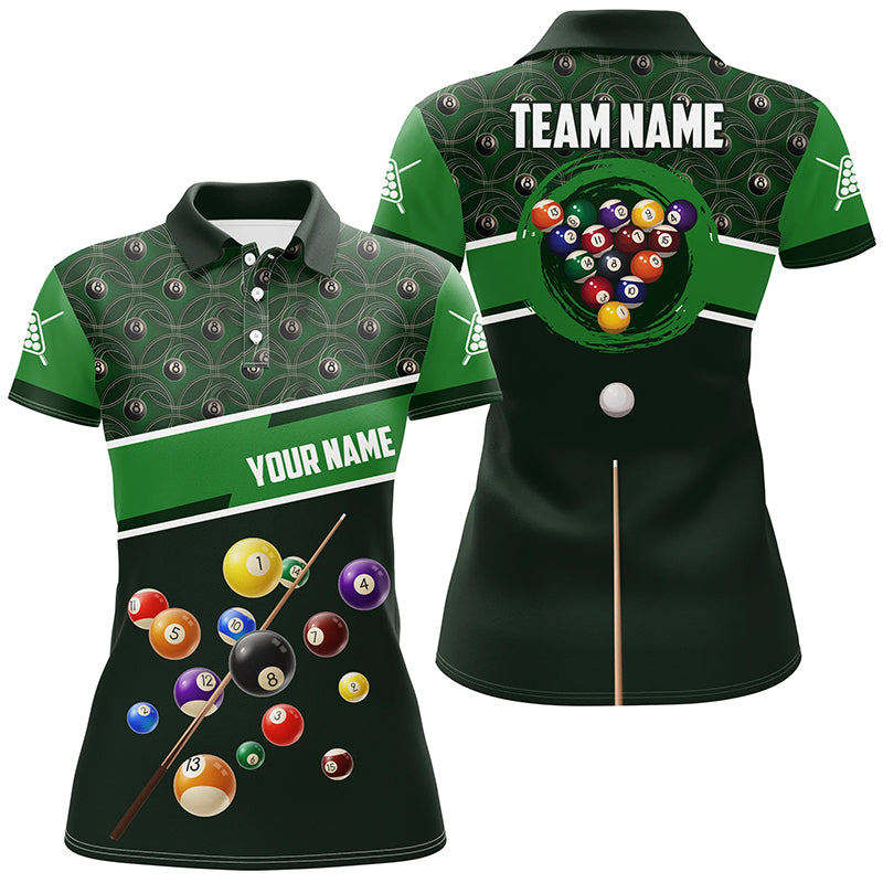 Personalized Green 8 Ball Billiards Full Printing Women Polo Shirts Best Billiard Ball Custom Gifts TDM0294