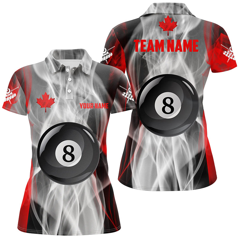 Personalized Canada Flag Billiard Women Polo Shirts, 8 Ball Pool Canadian Billiard Shirts For Patriot TDM0693