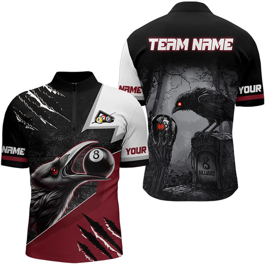Personalized 8 Ball Pool Crows Billiard Shirts For Men,  Billiard Team Jerseys |Red TDM3151