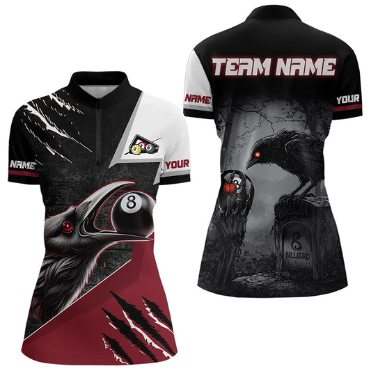 Personalized 8 Ball Pool Crows Billiard Shirts For Women,  Billiard Team Jerseys |Red TDM3151