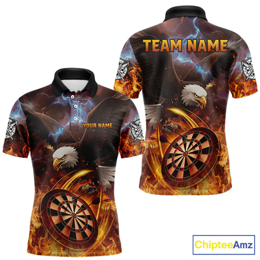 Personalized Fire Flame Eagle Darts Polo & 1/4 Zip Custom Darts Shirt For Men, Darts Team Jersey TDM5377