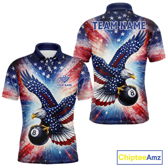 Personalized American Flag Eagle 8 Ball Billiard Shirt For Men, Patriotic Pool Team Jersey TDM5880