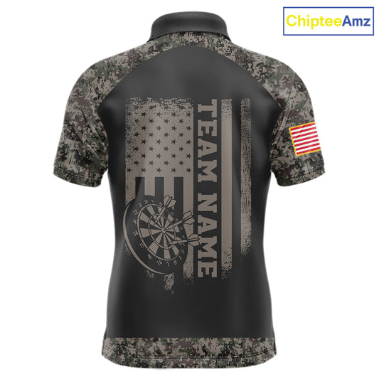 Personalized Retro Camo US Flag Darts Shirt For Men, Patriotic Darts Team Jersey Polo & 1/4 Zip TDM6260