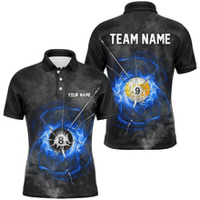 Load image into Gallery viewer, Billiard Ball 8 &amp; Ball 9 Crack Glass Custom Men Polo &amp; Quarter-Zip Shirts, Billiard Jersey |Blue TDM1744