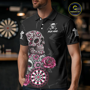 Personalized Pink Skull Roses Gothic Romance Darts Shirt For Men, Dart Jersey Outfit, Dart Gifts TDM4145