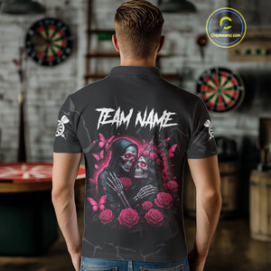 Personalized Pink Skull Roses Gothic Romance Darts Shirt For Men, Dart Jersey Outfit, Dart Gifts TDM4145