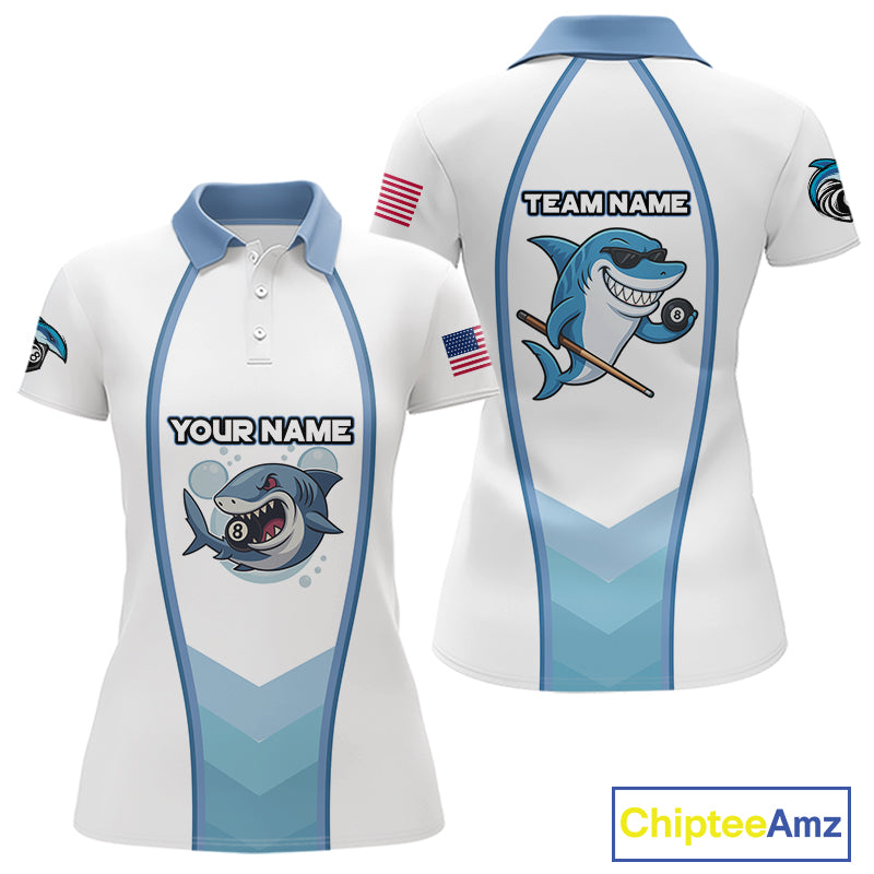 Personalized Funny Billiard Shark Polo Shirts For Women Custom Name Shark Pool Billiards Apparel TDM0717