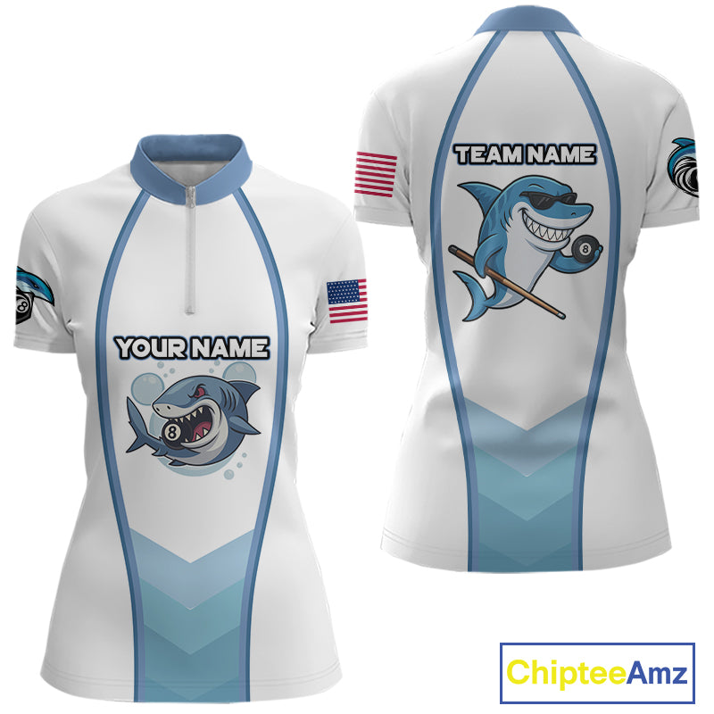 Personalized Funny Billiard Shark Quarter-Zip Shirts For Women, Shark Pool Billiards Apparel TDM0717