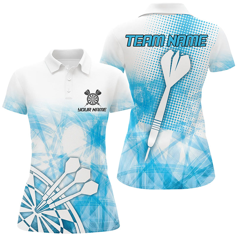 Personalized Blue Abstract Darts Polo & Quarter-Zip Shirts For Women, Best Darts Team Jerseys TDM2455