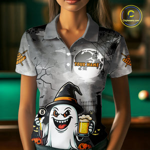 Funny Ghostly Beer Halloween Billiard Shirt For Women Custom Halloween Gifts For Pool Player TDM4947
