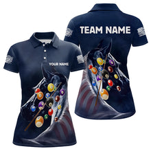 Load image into Gallery viewer, Personalized See Waves 3D Billiard Balls Pool Shirts For Women Custom Blue Navy Billiard Jerseys TDM3165