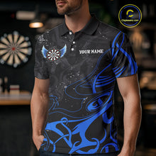 Load image into Gallery viewer, Black And Blue Custom Wings Darts Shirt For Men, Darts Jersey Pocket Option TDM3840