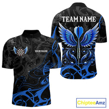 Load image into Gallery viewer, Black And Blue Custom Wings Darts Shirt For Men, Darts Jersey Pocket Option TDM3840
