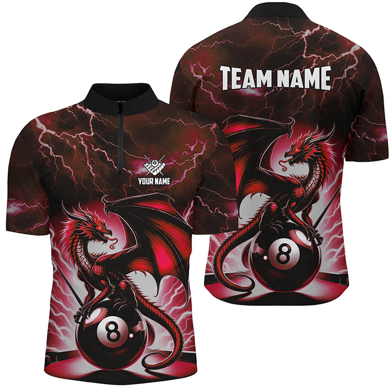 Lightning Thunder Dragon Custom Red 8 Ball Pool Shirts For Men, Billiard Team League Jerseys TDM1757
