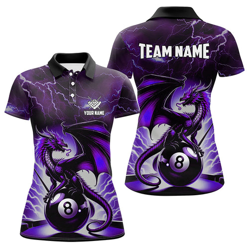 Lightning Thunder Dragon Custom Purple 8 Ball Pool Shirts For Women, Billiard Team League Jerseys TDM1758