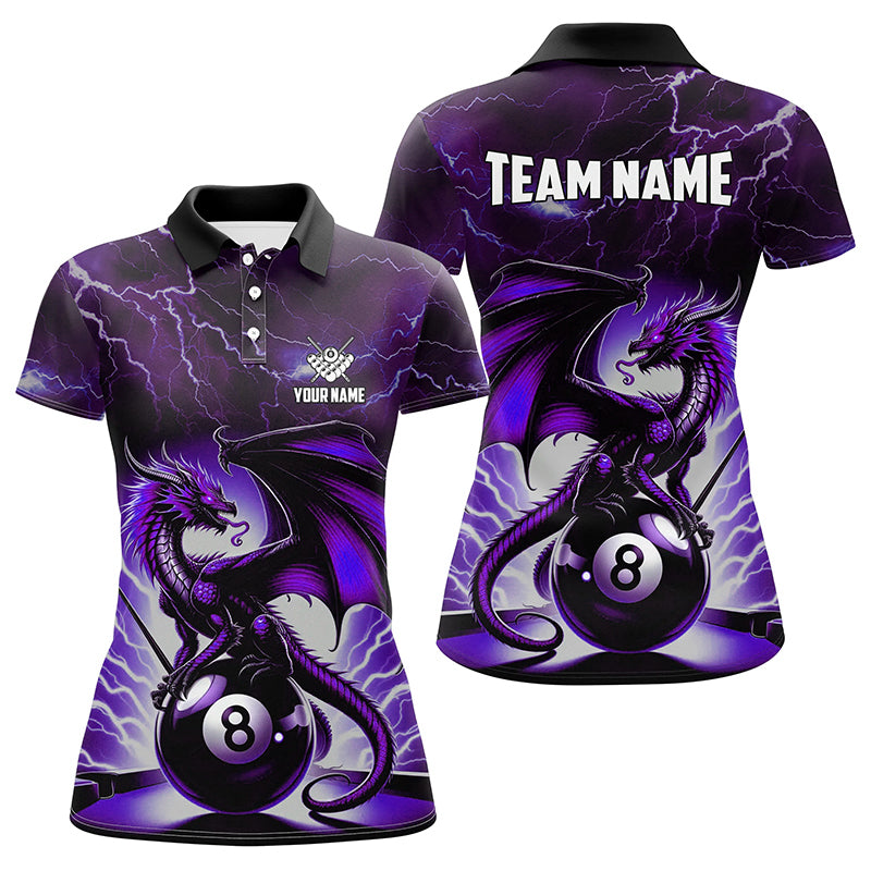 Lightning Thunder Dragon Custom Purple 8 Ball Pool Shirts For Women, Billiard Team League Jerseys TDM1758