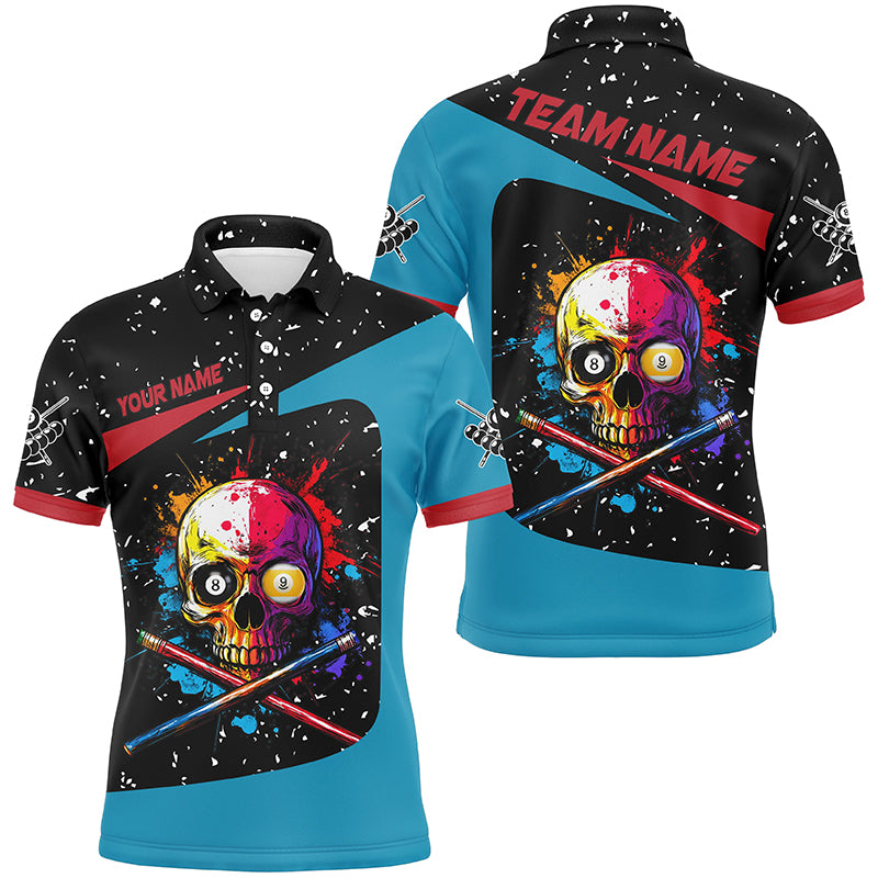 Personalized Colorful Skull 8 Ball 9 Ball Billiard Shirts For Men Custom Grunge Billiard Jerseys TDM2164