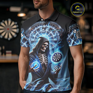 Funny Blue Icy Dartboard Grim Reaper Shirt Custom Darts Jersey Team Polo & 1/4 Zip For Men TDM4527