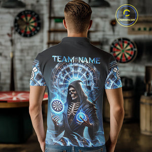 Funny Blue Icy Dartboard Grim Reaper Shirt Custom Darts Jersey Team Polo & 1/4 Zip For Men TDM4527