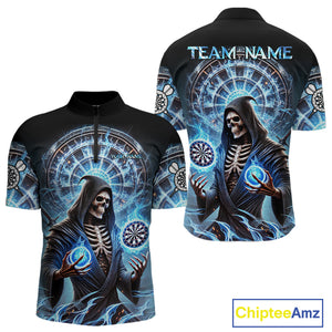 Funny Blue Icy Dartboard Grim Reaper Shirt Custom Darts Jersey Team Polo & 1/4 Zip For Men TDM4527