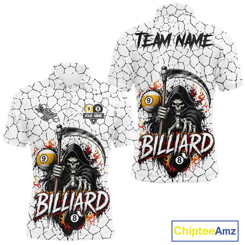 Grim Reaper 8 Ball & 9 Ball Pool Crack Pattern Billiard Shirt For Men Custom Billiard Team Jersey TDM7158