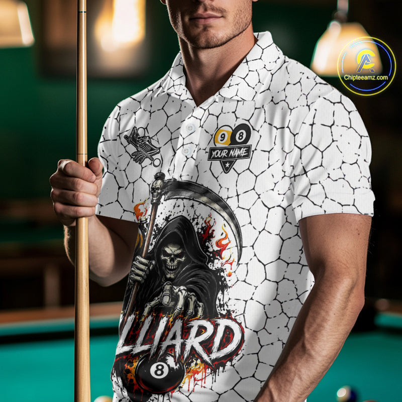 Grim Reaper 8 Ball & 9 Ball Pool Crack Pattern Billiard Shirt For Men Custom Billiard Team Jersey TDM7158