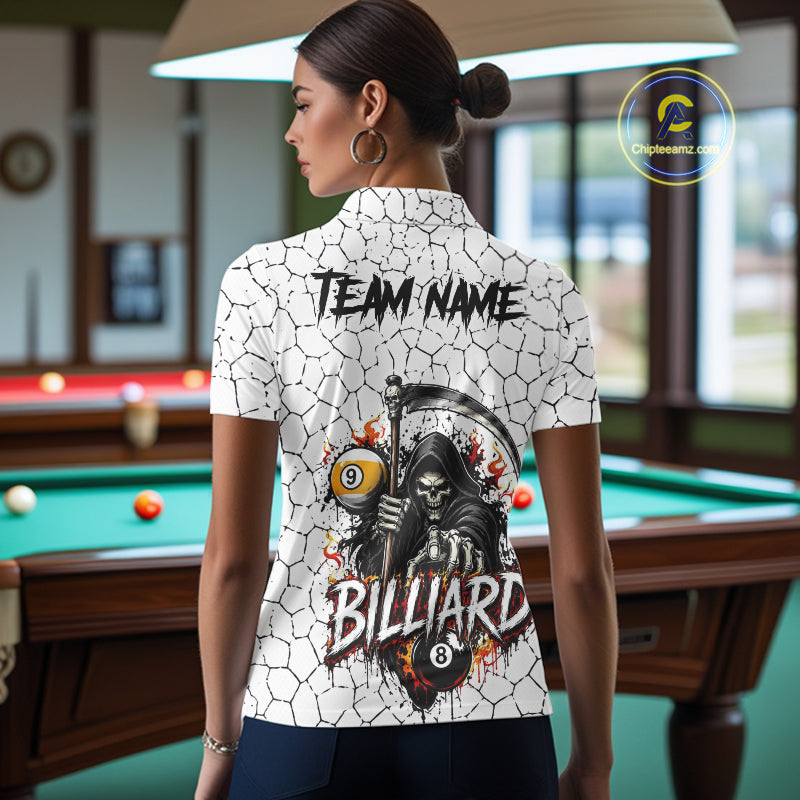 Grim Reaper 8 Ball & 9 Ball Pool Crack Pattern Billiard Shirt For Women Custom Billiard Team Jersey TDM7158