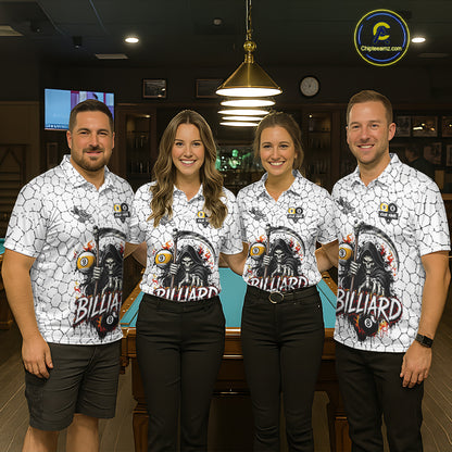 Grim Reaper 8 Ball & 9 Ball Pool Crack Pattern Billiard Shirt For Women Custom Billiard Team Jersey TDM7158