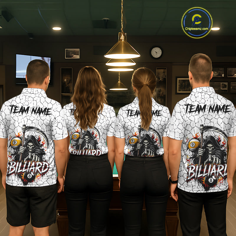Grim Reaper 8 Ball & 9 Ball Pool Crack Pattern Billiard Shirt For Women Custom Billiard Team Jersey TDM7158