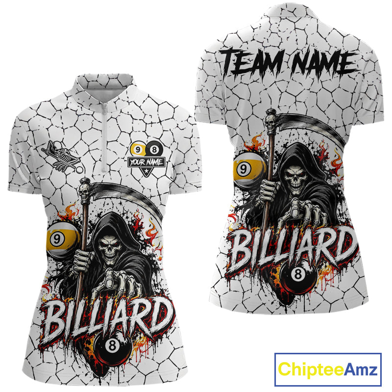 Grim Reaper 8 Ball & 9 Ball Pool Crack Pattern Billiard Shirt For Women Custom Billiard Team Jersey TDM7158