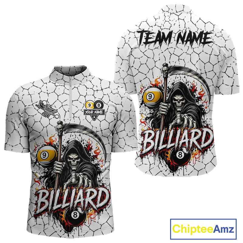 Grim Reaper 8 Ball & 9 Ball Pool Crack Pattern Billiard Shirt For Men Custom Billiard Team Jersey TDM7158