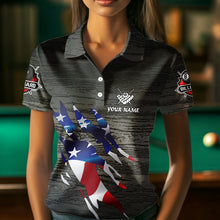 Load image into Gallery viewer, Personalized Grey Grunge American Flag Billiard Shirts For Women Custom Patriotic Billiard Jerseys TDM3379