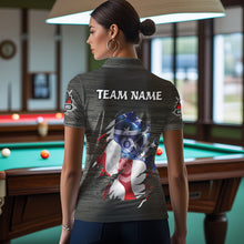 Load image into Gallery viewer, Personalized Grey Grunge American Flag Billiard Shirts For Women Custom Patriotic Billiard Jerseys TDM3379