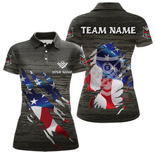 Load image into Gallery viewer, Personalized Grey Grunge American Flag Billiard Shirts For Women Custom Patriotic Billiard Jerseys TDM3379