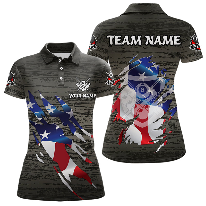 Personalized Grey Grunge American Flag Billiard Shirts For Women Custom Patriotic Billiard Jerseys TDM3379