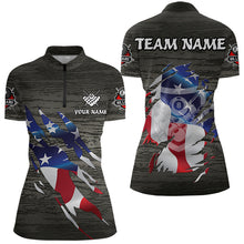 Load image into Gallery viewer, Personalized Grey Grunge American Flag Billiard Shirts For Women Custom Patriotic Billiard Jerseys TDM3379