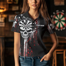 Load image into Gallery viewer, Retro American Flag Grunge Skull Darts Polo &amp; Quarter Zip Custom Dart Shirts For Women Darts Jerseys TDM3383