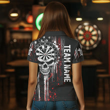 Load image into Gallery viewer, Retro American Flag Grunge Skull Darts Polo &amp; Quarter Zip Custom Dart Shirts For Women Darts Jerseys TDM3383